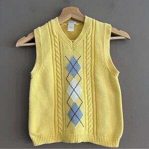 Janie and Jack Boys Sweater Vest Argyle Cable Spring Soiree Yellow Blue Sz 6